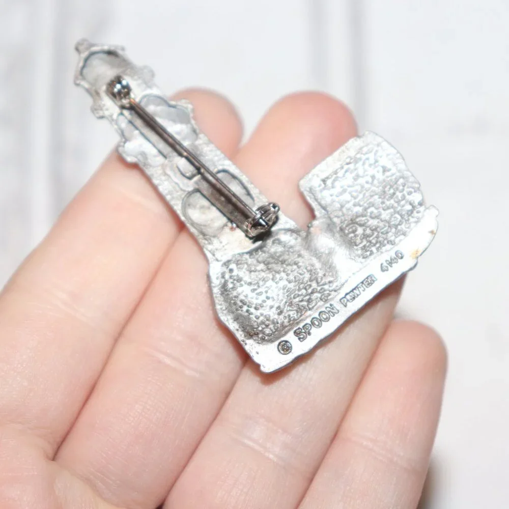 Vintage Spoon Pewter 4140 Lighthouse Brooch 2.25